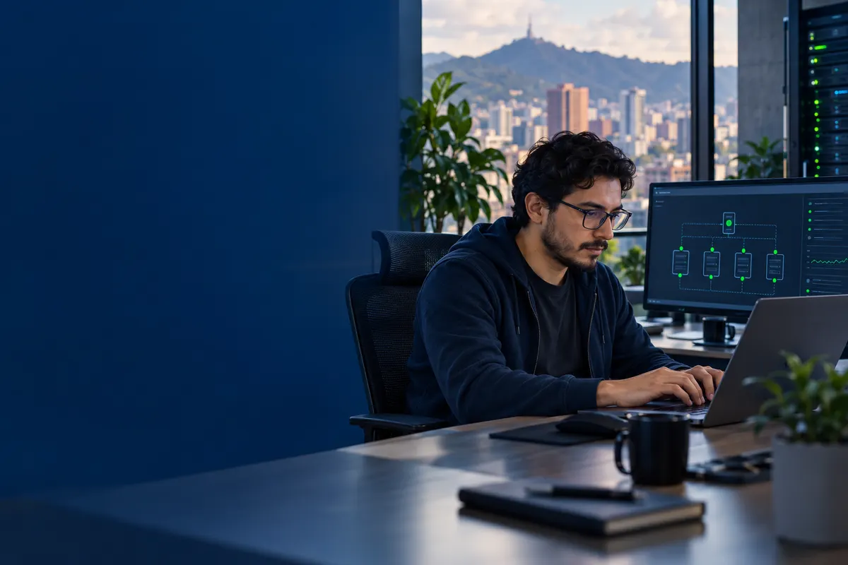 Desarrollador configurando nodos VPS Linux aislados desde su portátil