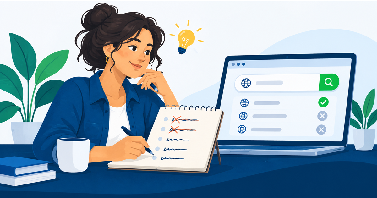 Cuaderno con opciones de nombre de negocio y verificación de dominio