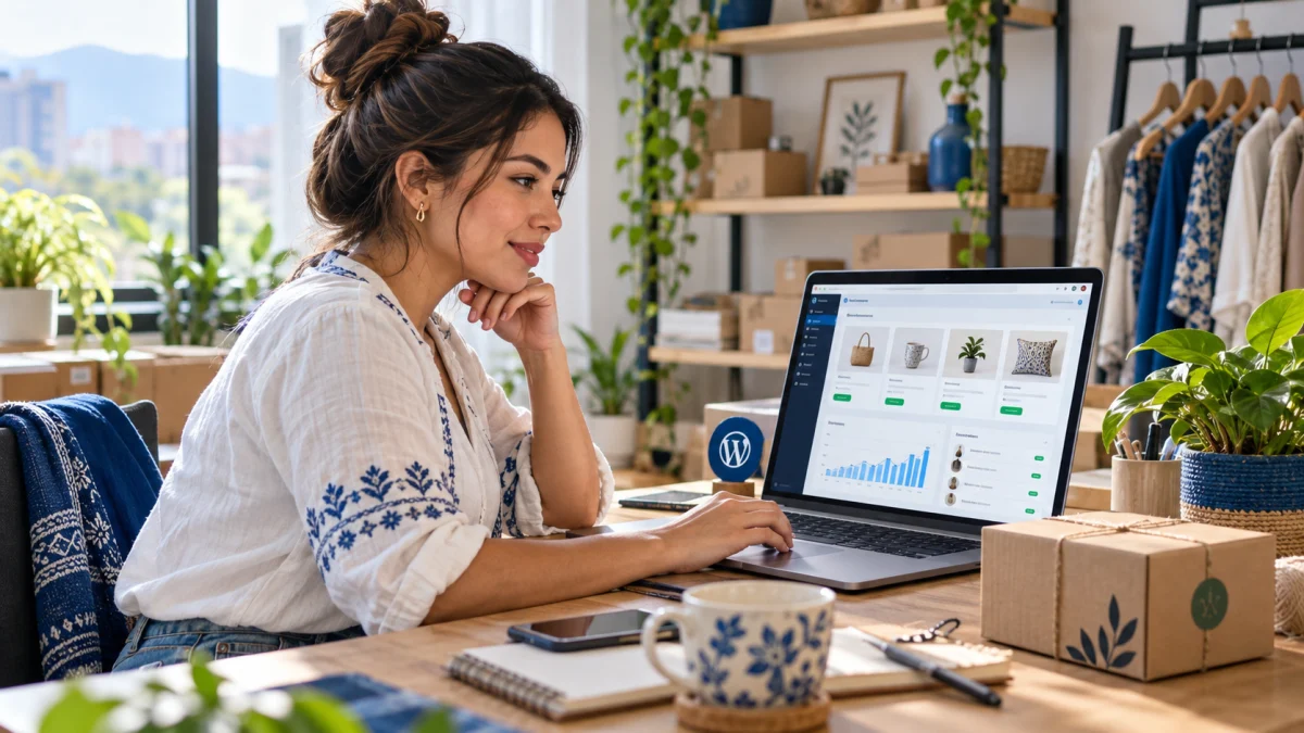 Entrepreneur manages her WooCommerce store from WordPress