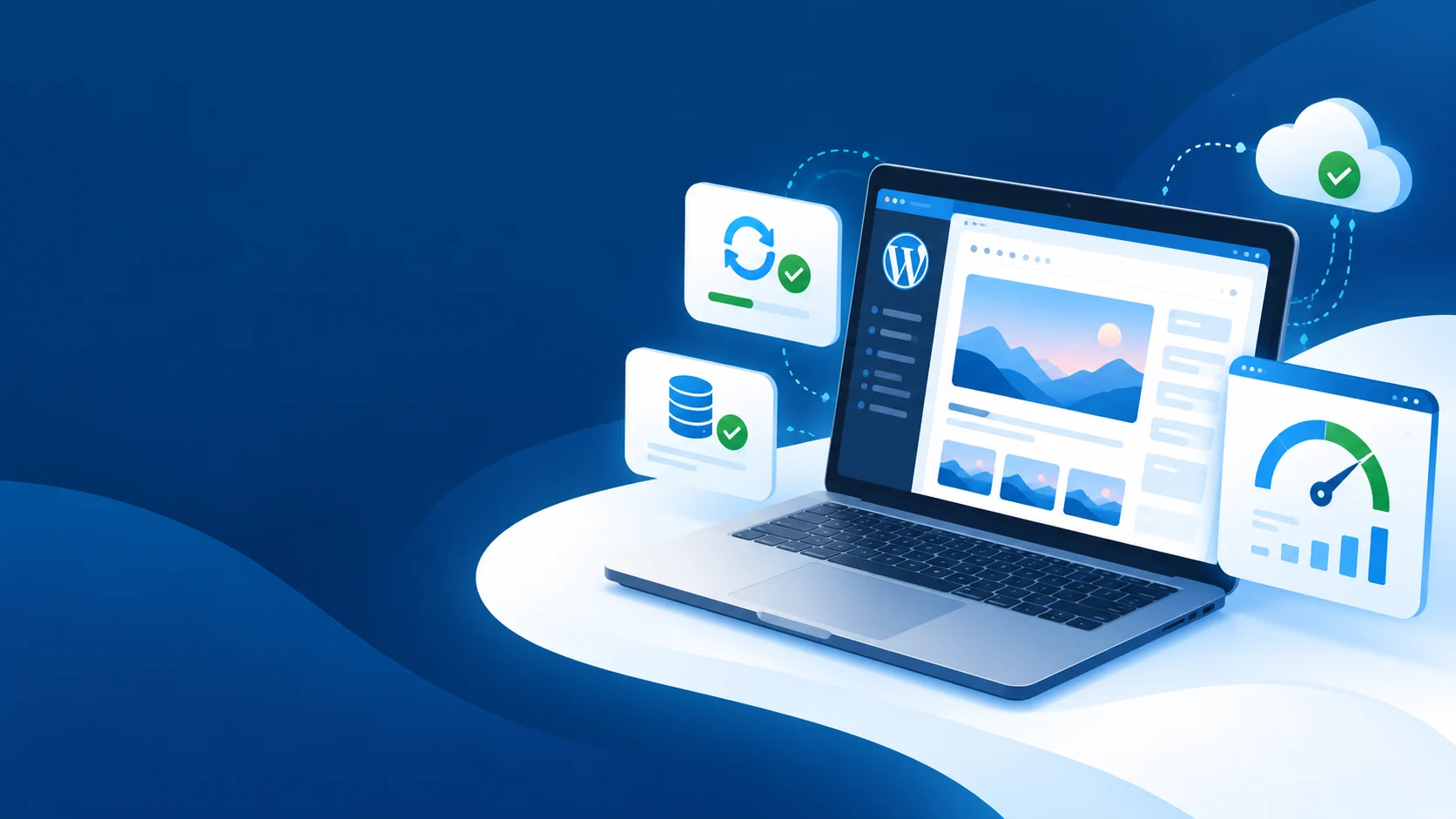 Panel de WordPress con actualizaciones, respaldo y rendimiento administrados